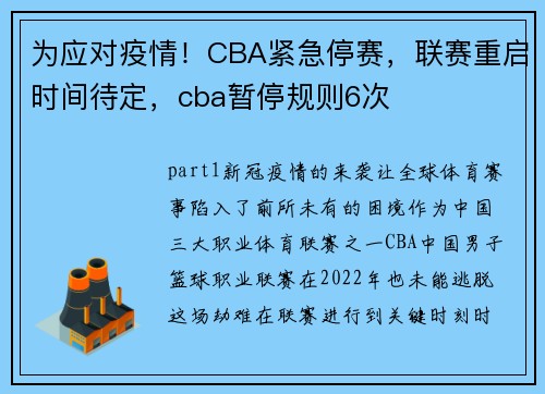 为应对疫情!CBA紧急停赛,联赛重启时间待定,cba暂停规则6次