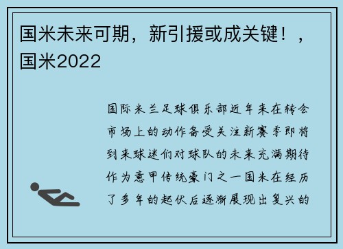 国米未来可期,新引援或成关键!,国米2022