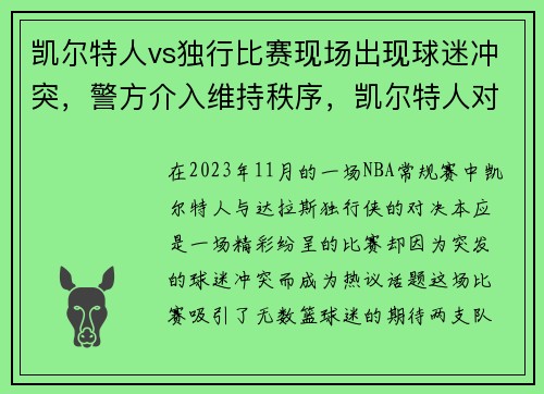 凯尔特人vs独行比赛现场出现球迷冲突,警方介入维持秩序,凯尔特人对手