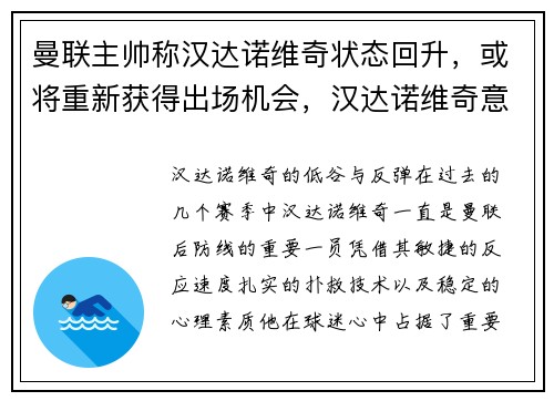 曼联主帅称汉达诺维奇状态回升,或将重新获得出场机会,汉达诺维奇意甲冠军