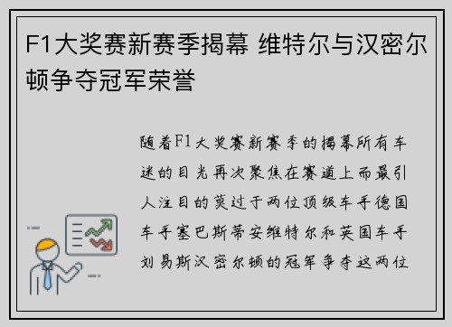 F1大奖赛新赛季揭幕 维特尔与汉密尔顿争夺冠军荣誉